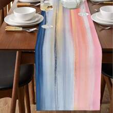 1 peça de toalha de mesa com gradiente azul e rosa, cachecol para cozinha, arte para sala de jantar, toalha de mesa com listras gradientes abstratas, decoração de mesa rústica retangular para festas e feriados