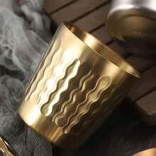 1pc Stainless Steel Double-Layer Insulated Coffee Cup (Gold), Creative Diamond Embossed Pattern, Home Use Coffee Cup Keeps Warm/Cold, Anti-Drop & Easy To Clean - Gold - View 3