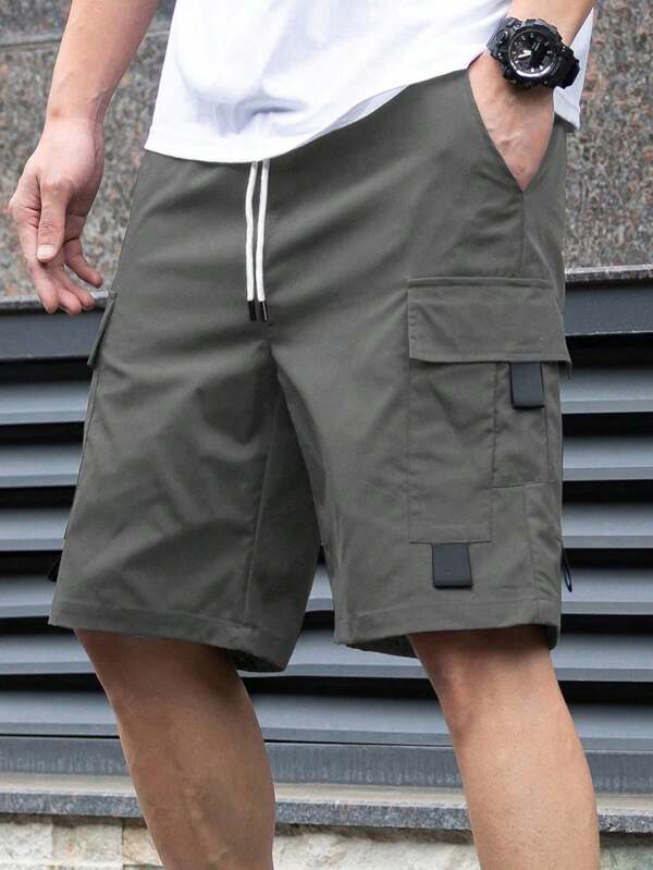 Pantalones cortos casuales de color sólido para hombre, pantalones cortos de trabajo multibolsillos