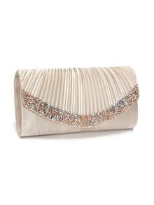 情人节礼物，浪漫银色手拿包，V形金属链，闪亮亮片装饰，信封式设计，适合派对、婚礼、休闲场合，女士手提包，正式钱包