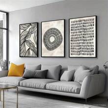 1 pieza/3 piezas Arte de pared abstracto minimalista con líneas, decoración moderna con formas geométricas en negro y beige, lienzos impresos como cuadros de moda para decoración de sala de estar, dormitorio, oficina en casa o dormitorio, diseño de fondo de pared. Marco opcional. - Multicolor - Ver 6