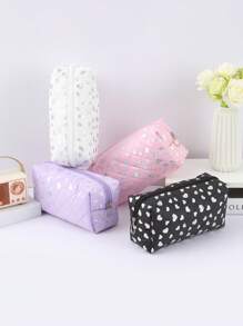 1pc Glossy Heart Pattern Pencil Case, Spacious Space Design Waterproof Material Stationery Storage Bag, Daily Necessities And School Supplies Storage Bag, Fashion School Supplies