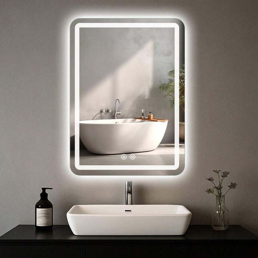 LED Bathroom Mirror Anti-Fog Wall Mirror With Lights Stepless Dimmable, Lighted Bathroom Mirrors For Wall, Rectangle Bathroom Vanity Mirror With Front And Backlight - 50*70cm - View 1