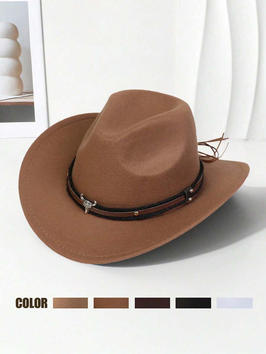 1Pc Western Cowboy Hat Felt Roll Up Cowgirl Hats Shapeable Outdoor Wide Brim Buckle Belt Hat For Men Women