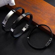 1 pieza Pulsera minimalista de acero inoxidable y trenzado para hombre