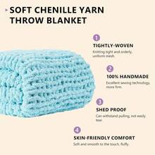 Chunky Knit Blanket - Soft Chenille Yarn Throws 40x50: Handmade Thick Cable Crochet Blanket - Large Chunky Yarn Rope Knot Throw For Couch, Sofa, Bed Home Decor - 淺藍色 - 查看 2