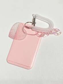 1 件纯色卡套带钥匙扣，创意便携式徽章夹，适合在校学生、办公室工作人员，爱心云朵渐变古卡钥匙扣公交卡学生证套装（不含贴纸），可容纳身份证、名人卡