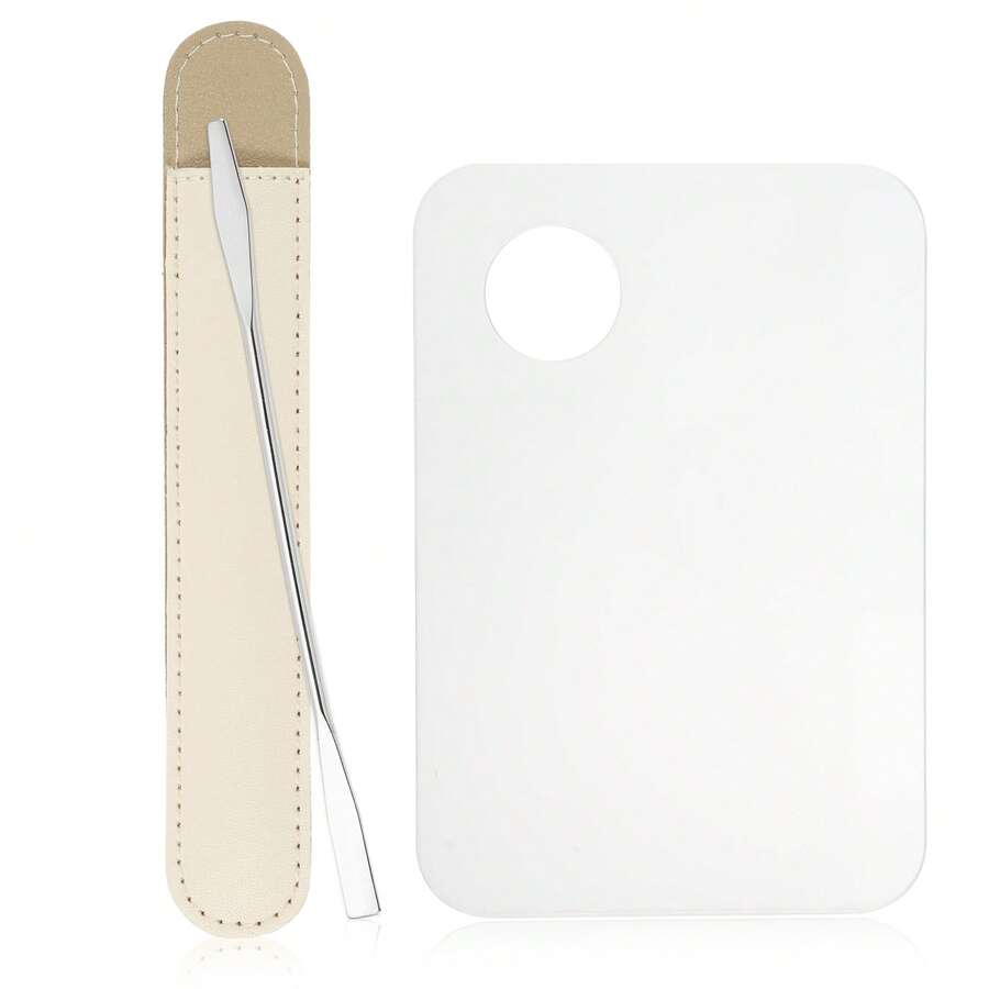 1 Set Paleta acrílica de mezcla de cosméticos y maquillaje, herramienta de mezcla de base, paleta de maquillaje con espátula para mezclar - Plata transparente - Ver 1