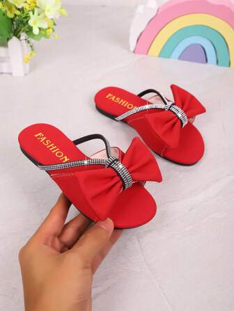 Sandalias versátiles con lazo y strass para niños, Calzado infantil de primavera y verano 2025 para uso casual y al aire libre, Chanclas playeras