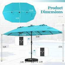 Lifezeal 15Ft Patio Double-Sided Solar LED Market Umbrella Crank 36 Lights Base - 綠松石 - 查看 3