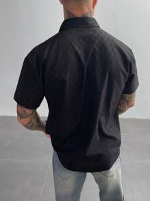 Men's Dress Shirts,Solid Color Geometric Diamond Check Short Sleeve Shirt,Button-Down Business-Casual Shirts With A Regular Fit, Which Are Highly Suitable For Wearing At Wedding Parties, At Work Or In The Office,For Father's Day Gift