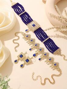 3件套女士首饰套装 - 头链、项链、耳环，奢华宫廷风，新娘婚礼套装，女士节日礼物，活动/节日表演配饰