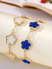 2 件/套时尚经典款黑色、白色、幸运草手链套装