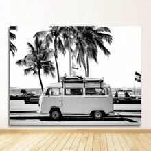 Dipinto di tema surf e , decorazione per soggiorno, cartellone surf, opera d'arte da parete del California, stampa in bianco e nero dell'oceano, tela da spiaggia, con cornice opzionale - Multicolore - Visualizzare 43