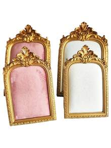 1Pc Vintage Baroque Style Resin Jewelry Display Towers, Gold White Pink,Tabletop Rectangular Necklace Organizer With Velvet Backing, Multipurpose Accessory & Earring Holder, Decorative Jewelry Showcase Without Electricity Back To School - Multicolor - View 9