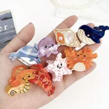 1 pièce/Lot de 8 pièces Mignons mini clips pour cheveux thème océan, clips à pince de homard, clips à cheveux dauphin de dessin animé, accessoires décoratifs pour les cheveux Pinces à mâchoires pour femmes