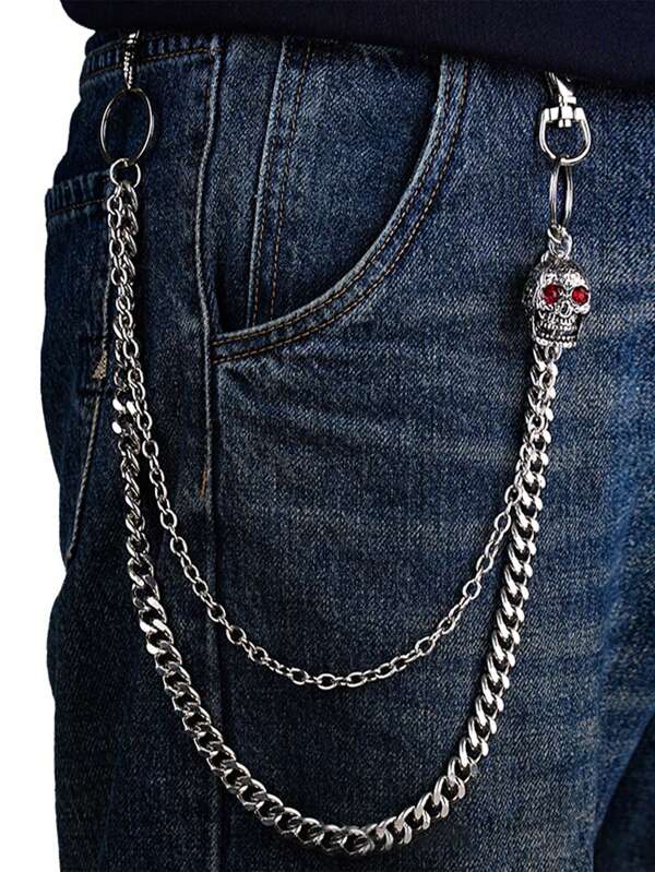 1pc Fashion Street Hip Hop Pant Chain, Red Skull Pendant, Men's Pant Chain Waist Chain, Suitable For Men's Daily Wear, Party Outfits, Holiday Gifts