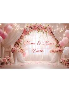1 szt. personalizowane różowe tło z tiulu na wesele na świeżym powietrzu, spersonalizowane imię i data, tło na ceremonię ślubną i imprezę