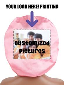 1PC Custom Photo /Pictures Logo Hair Bonnet Plain Satin Caps For Women With Long Elastic Band Stretchy Tie Sleep Night Hats Beauty Shower Cap, A Hair Care Cap And A Satin Nightcap For Women's Care.