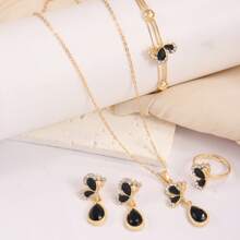 5 Stücke Schmetterling Quasten Kunstkubikzirkonia Schmuckset für Frauen: 1 Kette + 1 Armband + 1 offener Ring + 1 Paar Ohrringe, geeignet für den täglichen Gebrauch, Urlaub, Geburtstag, Geschenk für die geliebte Frau