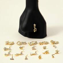 20Pcs 20G Dangle Nose Ring L Shaped Dangling Nose Stud For Women Stainless Steel Nose Ring Studs CZ Flower Dangle Nose Rings Hoops Nose Piercing Jewelry