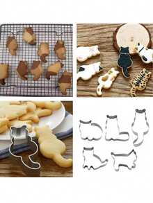 5Pcs/Set Cute Cat Shaped Cookie Cutter Set Sandwiches Fruits Biscuit Cake Mold DIY Biscuit Baking Mold Tool - Silver - View 2