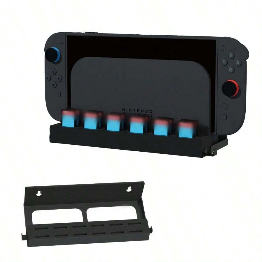 Soporte de pared con 12 ranuras para almacenar tarjetas de juego para 2, con 2 métodos de instalación con fijación de tornillos, diseño de doble gancho para colgar en la pared y ahorrar espacio en el escritorio, fácil conexión al TV, práctico para reemplazar tarjetas de juego