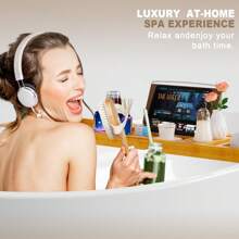 Adjustable Bamboo Bath Tray Table – Luxury Wooden Tub Caddy With Expandable Sides For Wine, Books, Candles & Spa Essentials