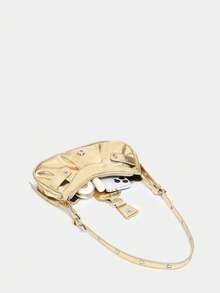 Novachic, 1pc Crocodile Pattern Golden Vintage Rivet Decor Pleated Snap Closure Adjustable Shoulder Strap Women Shoulder Bag Crossbody Bag Suitable For Daily Use , Gold Bag - Gold - View 4