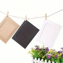 21pcs/Set Retro Style Kraft Paper Photo Frames With Flag Banner Decor, Including Clips And Ts, Suitable For Wedding, Anniversary, Birthday, Festival Party, Home Decor, Desktop DIY (10 Frames + 10 Clips + 1 Rope) - Multicolor - View 9