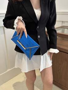 Crocodile Skin Pattern Solid Color Sequin Minimalist Casual PU Clutch Envelope Bag - Blue - View 6