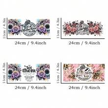 4 buc/set autocolant de transfer UV DTF cu craniu, floare, pentru pahare de sticlă de 16 oz, autocolante de transfer pentru înveliș DIY pentru pahar de sticlă de 16 oz, sticlă, autocolant adeziv cu afirmație pozitivă - de înaltă calitate