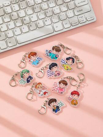 1 件亚克力可爱卡通韩国 Kpop 卡通人物风格主题钥匙扣吊坠背包装饰/包包配件/书包配件/钱包吊坠/朋友礼物汽车配件包包挂饰