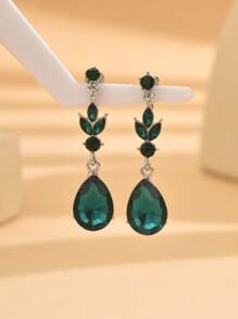 1 Pair Fashionable Long Metallic Crystal Water Drop Clip-On Earrings, Suitable For Women, Daily Wear, Parties, Gatherings