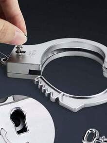 1pc Fake Handcuff Prop, Police Officer Catching Thief Role Play, Funny Party Game Accessory - Silver - View 7