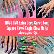 NOVO OVO 100 Pcs Long Hawk Curved Nail Tips, Clear Cystal Extra Super Extreme Deep Curve Half Cover Tapered Square Eagle Claw Soft Gel False Nail Extension For Acrylic Nails X 10 Sizes In Box - Square Claw Trasnparent Long In Small Box - View 7
