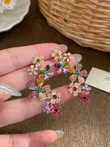 1 对独特的彩色花卉耳环，甜美时尚的百搭设计，春夏 - 彩色的 - 查看 1