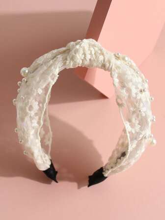 1 Stück beiger Perlenkopf-Haarreif mit Schleife, geeignet für den Alltag oder den Urlaub