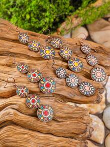 TopHanqi 3 Pairs Bohemian Retro Style Women's Earrings Set, Multi-Layer Painted Geometric Circle Sun Flower Pendant Earrings, Versatile Daily/Party/Commute Accessories, All Season