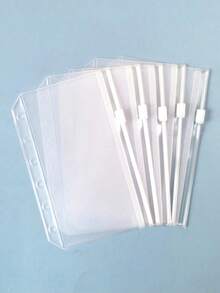 5pcs A6 Transparent PVC Zipper Bags, Expandable Envelopes, 6-Hole Clear Document Bags, Waterproof, Modern Style PP Material Pouch For Invoices, Coupons, Cash In Budget Organizer,School Supplies,Back To School - Multicolor - View 1