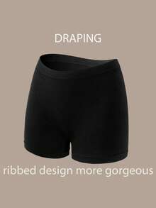 女士中腰弹力平角内裤，无缝纯色三角裤，裙底安全内裤，舒适女士内衣，透气柔软亲肤无缝内裤，纯色罗纹针织平角裤，无缝短裤，休闲舒适日常内裤 - 黑色 - 查看 5