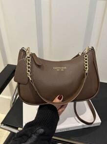 Fashionable Solid Color Letter Versatile Simple Armpit Women's Crossbody Bag Elegant Chain Shoulder Bag, Suitable For Shopping, Wallets, Shopping, Young Women, College Students, Newcomers, White-Collar Workers. They Are Very Suitable For Offices, Universities, Work, Business, Commuting, Outdoor Activities, Travel, And Outings