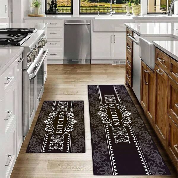 1 pieza Alfombra de piso de cocina estilo barroco retro, alfombra gruesa y fácil de limpiar adecuada para todas las estaciones, decoración del hogar, alfombra de baño, alfombra de entrada