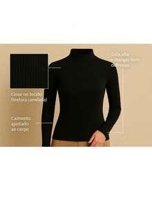 MODAS BUENO Women's Long Sleeve Blouse, High Neck, Ribbed, Basic, Comfortable And Modern, Fits 34 To 42, Black - Black - View 4