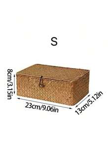 1 pieza Cesta de almacenamiento rectangular y cuadrada tejida con tapa, adecuada para salas de estar, dormitorios, baños, cocinas y fiestas festivas