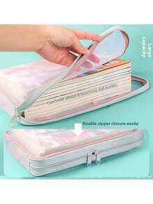 1 件透明多层文件整理袋，大容量网状学校用品袋，适用于考试、笔记本、教科书