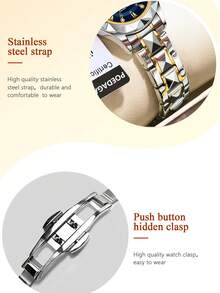 POEDAGAR 1件装女士奢华不锈钢防水夜光日期星期石英表，优雅女士腕表，适合日常佩戴和节日礼物 - 藍色 - 查看 6