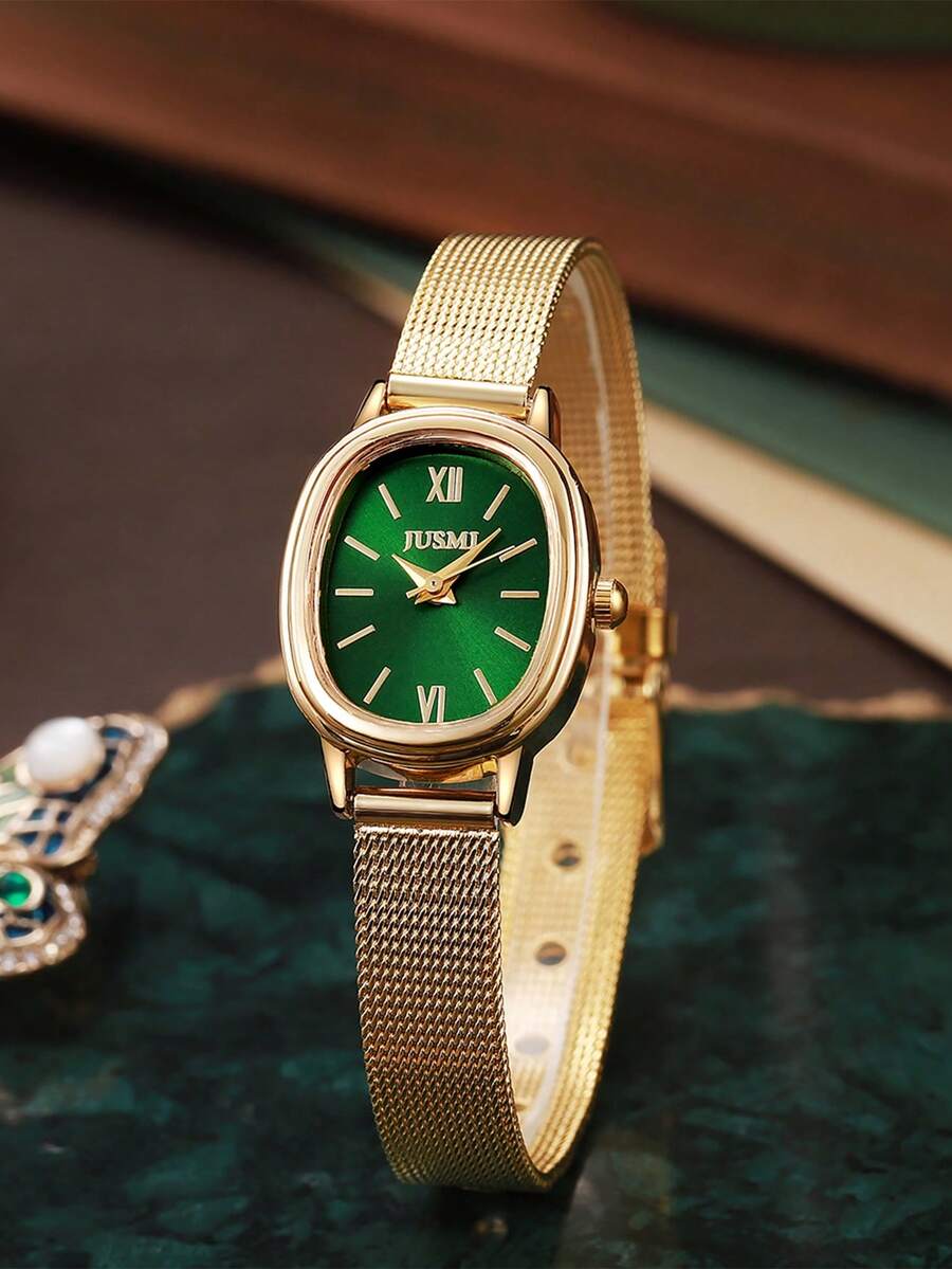 1pc Minimalist High-Grade Rhinestone Scaled Small Dial Quartz Watch, Suitable For Birthday, Halloween Gift, Event - Gold - View 1