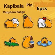 Six Capybara Badges With Non - Repeating Patterns And Cute Cartoon Designs. They Are Perfect For Adorning School Bags, Backpacks, Denim Jackets, And Baseball Jackets. Ideal For Wearing At Theme Parties And Campus Events, They Help Like - Minded People Start Conversations And Get Closer. They Make Great Gifts For Friends And Classmates, Especially For Birthdays And Festivals, And Also Hold Collectible Value.