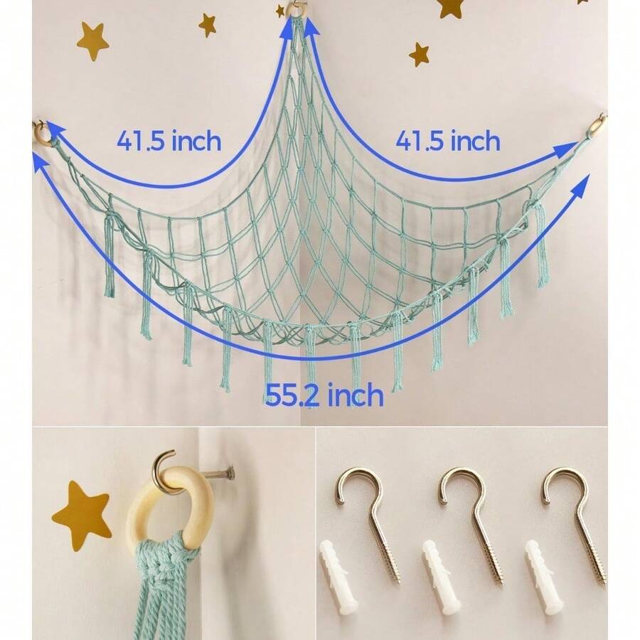 Large Toy Hammock Net For Stuffed Animals Room Decor - Cute Stuff Animal Organizer Plush Holder -  Wall Bedroom Home Decor,Stuffed Animal Storage Hammock Or Net Corner - - Lightblue - View 1